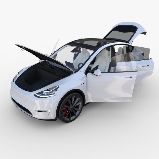 tesla model y white with interior Model 3D .c4d .max .obj .3ds .fbx .stl .blend 