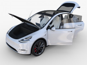 tesla model y white with interior 3D Model