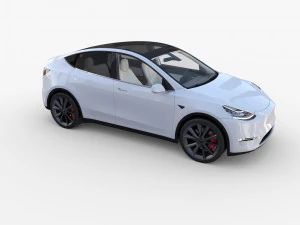 tesla model y white with interior 3D Model