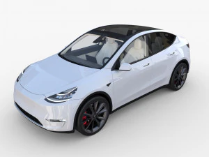tesla model y white with interior 3D Model
