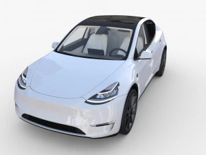 tesla model y white with interior 3D Model