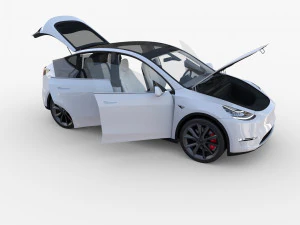 tesla model y white with interior 3D Model