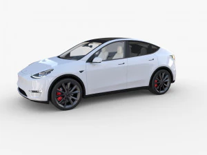 tesla model y white with interior 3D Model