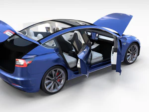 full tesla 2020 vehicle lineup with interiors 3D Model