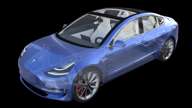 full tesla 2020 vehicle lineup with interiors and chassis 3D Model