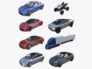 full tesla 2020 vehicle lineup with interiors and chassis Modelo 3D