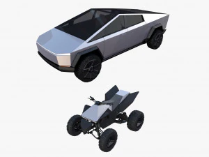 tesla cybertruck dan paket cyberquad Model 3D