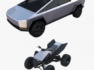 tesla cybertruck and cyberquad pack 3D Model