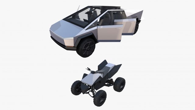 tesla cybertruck and cyberquad pack with interior 3D 模型 .c4d .max .obj .3ds .fbx .stl .blend 