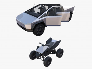 tesla cybertruck and cyberquad pack with interior 3D Model
