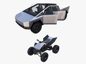 tesla cybertruck and cyberquad pack with interior 3Dモデル