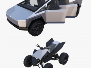 tesla cybertruck and cyberquad pack with interior 3D 模型