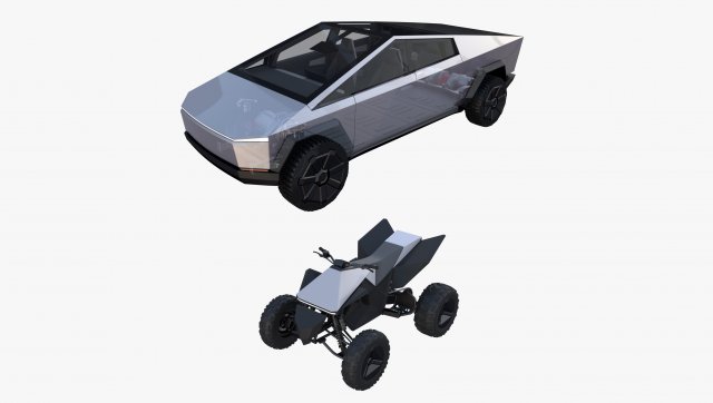 tesla cybertruck and cyberquad pack with interior and chassis Modèle 3D .c4d .max .obj .3ds .fbx .stl .blend 
