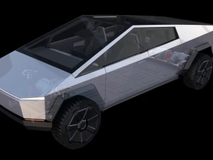 tesla cybertruck and cyberquad pack with interior and chassis 3D Model