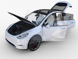 tesla model y awd white with interior and chassis 3D Model