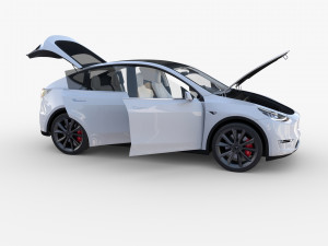 tesla model y awd white with interior and chassis 3D Model