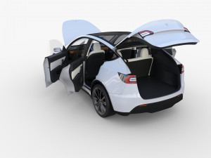 tesla model y awd white with interior and chassis 3D Model