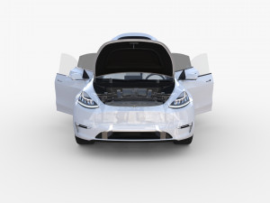 tesla model y awd white with interior and chassis 3D Model
