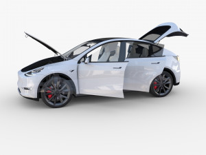 tesla model y awd white with interior and chassis 3D Model