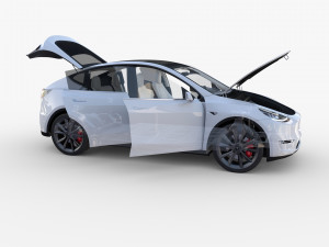 tesla model y awd white with interior and chassis 3D Model