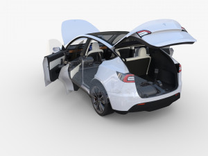 tesla model y awd white with interior and chassis 3D Model