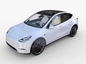 tesla model y awd white with interior and chassis 3D Model