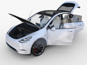 tesla model y rwd white with interior and chassis 3D Model