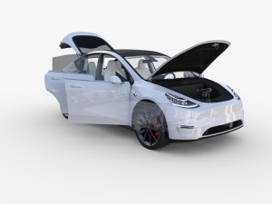 tesla model y rwd white with interior and chassis Modèle 3D