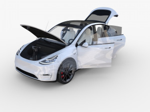 tesla model y rwd white with interior and chassis Modèle 3D