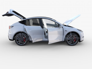 tesla model y rwd white with interior and chassis Modèle 3D