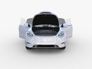 tesla model y rwd white with interior and chassis Modèle 3D