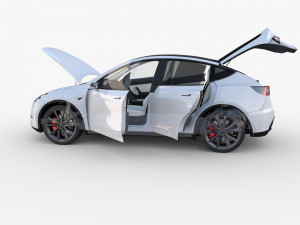 tesla model y rwd white with interior and chassis Modèle 3D