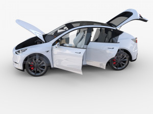 tesla model y rwd white with interior and chassis Modèle 3D