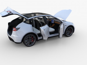 tesla model y rwd white with interior and chassis Modèle 3D