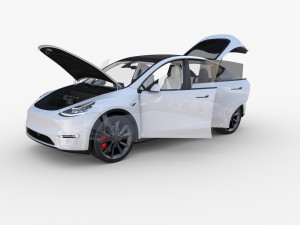 tesla model y rwd white with interior and chassis Modèle 3D