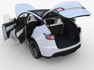 tesla model y rwd white with interior and chassis Modèle 3D