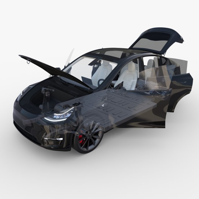 tesla model y awd black with interior and chassis Modelo 3D .c4d .max .obj .3ds .fbx .stl .blend 