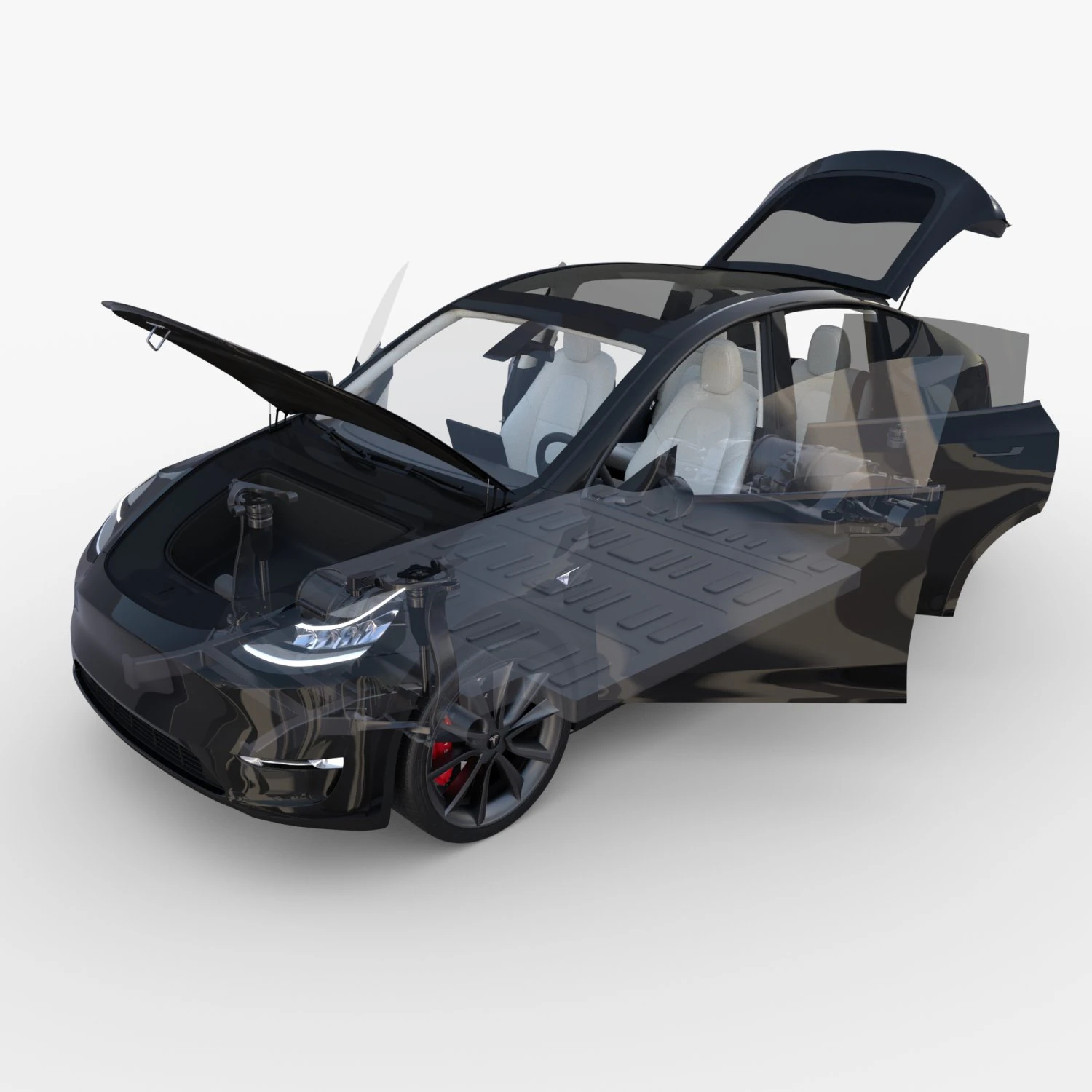 tesla model y awd black with interior and chassis 3D Model .c4d .max .obj .3ds .fbx .stl .blend 