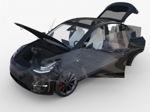 tesla model y awd black with interior and chassis 3D Model