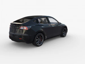 tesla model y awd black with interior and chassis 3D Model
