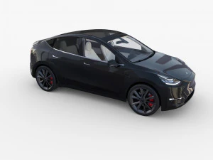 tesla model y awd black with interior and chassis 3D Model