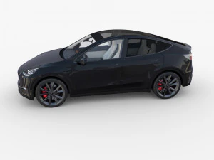 tesla model y awd black with interior and chassis 3D Model