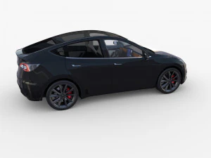 tesla model y awd black with interior and chassis 3D Model