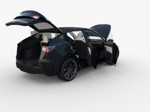 tesla model y awd black with interior and chassis Modelo 3D