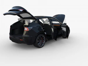 tesla model y awd black with interior and chassis 3D Model