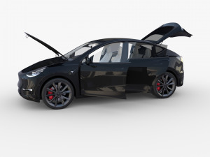 tesla model y awd black with interior and chassis Modelo 3D
