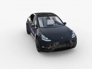 tesla model y awd black with interior and chassis 3D Model