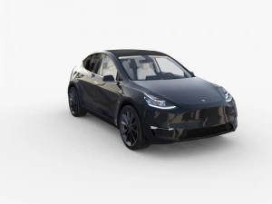 tesla model y awd black with interior and chassis 3D Model