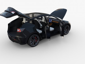 tesla model y awd black with interior and chassis Modelo 3D