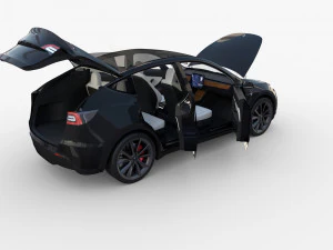 tesla model y awd black with interior and chassis 3D Model